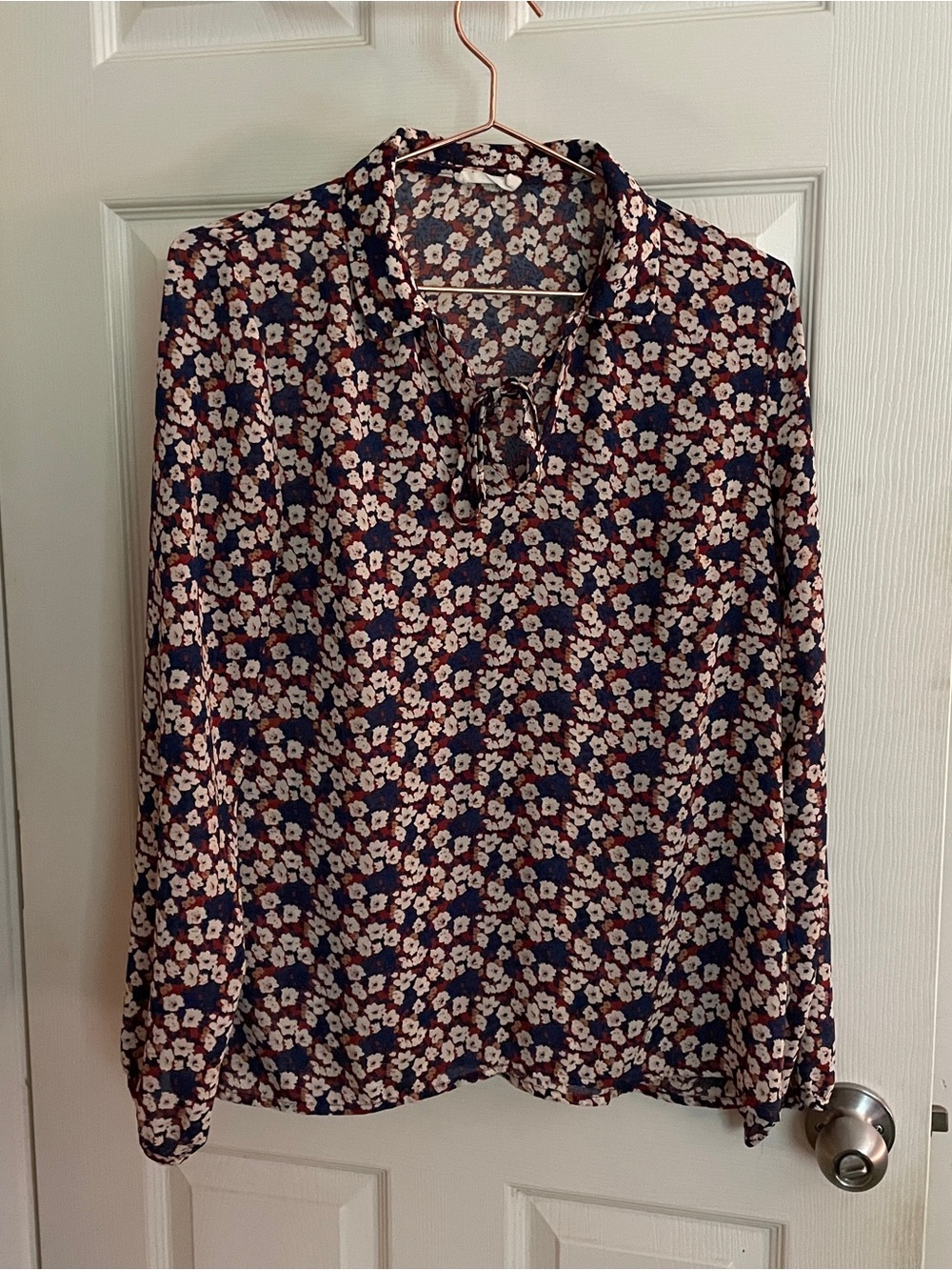 Floral Tie-Neck Blouse - Women's Long Sleeve Top